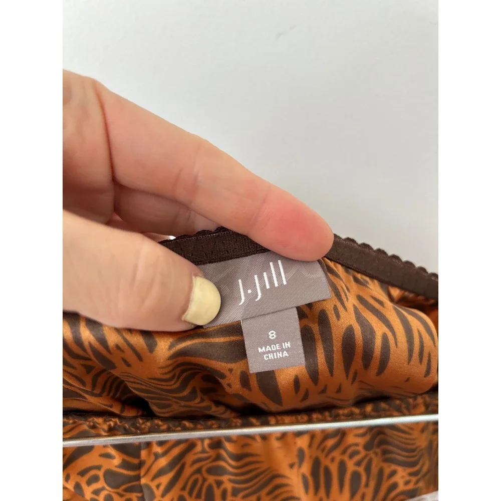 J. Jill Womens Brown Orange 100% Silk‎ Botanical Leaf Print Midi Skirt Size 8